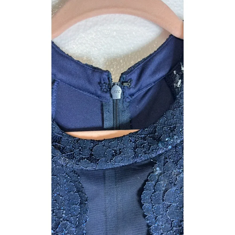 Morgan & Co. Navy Blue Sequin Lace Halter Dress Lined Size 7/8
